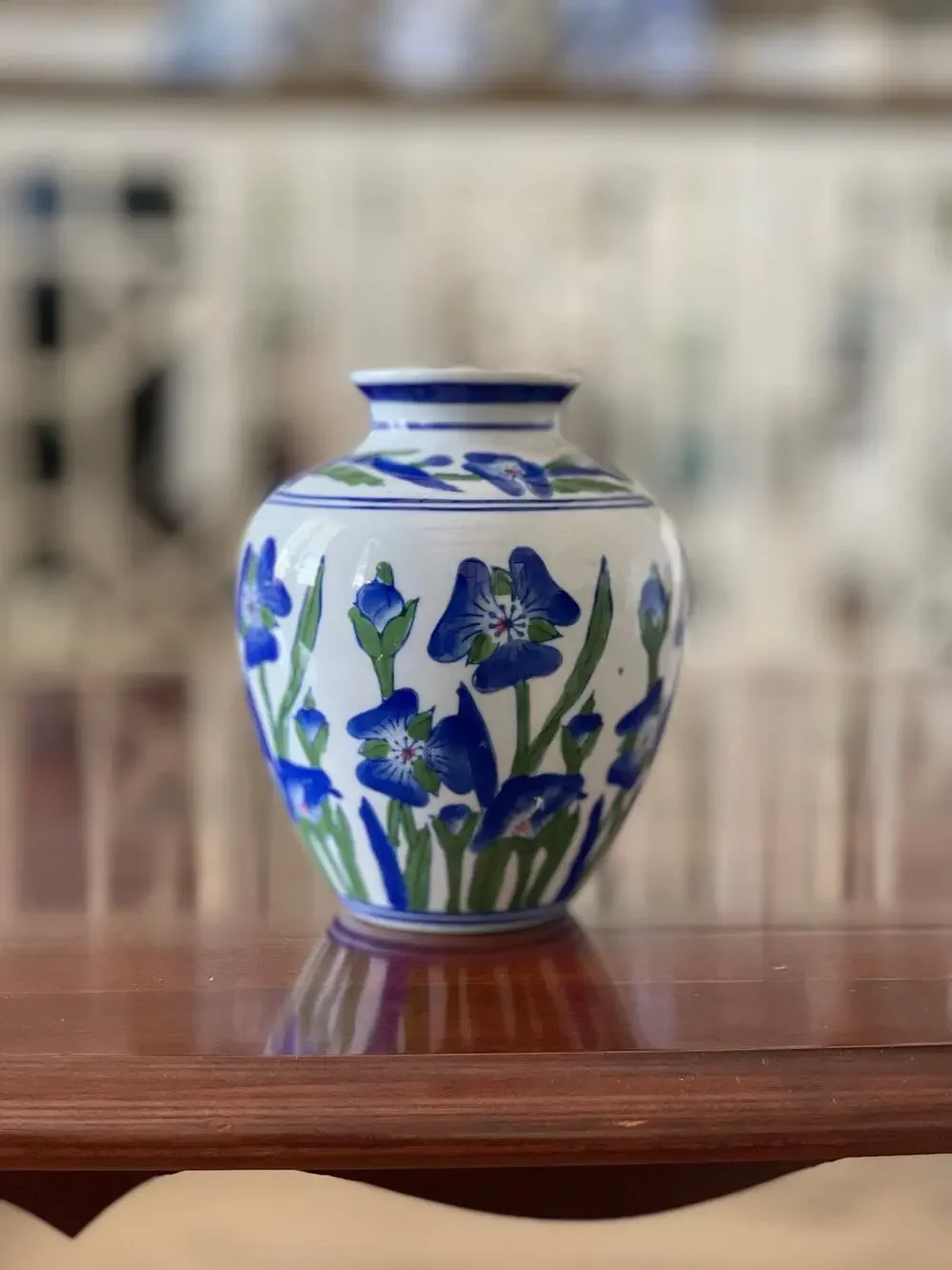 Mid‑Century Chinese Porcelain Vase Blue & Green Floral Design, 6